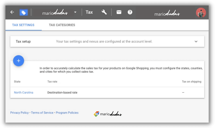 Configurar la configuración de impuestos en Google Merchant Center