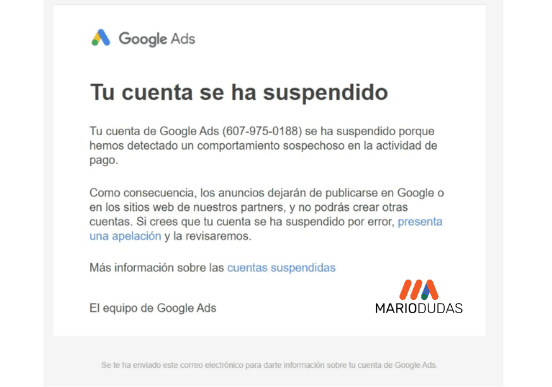 Cuenta Suspendida Google Ads